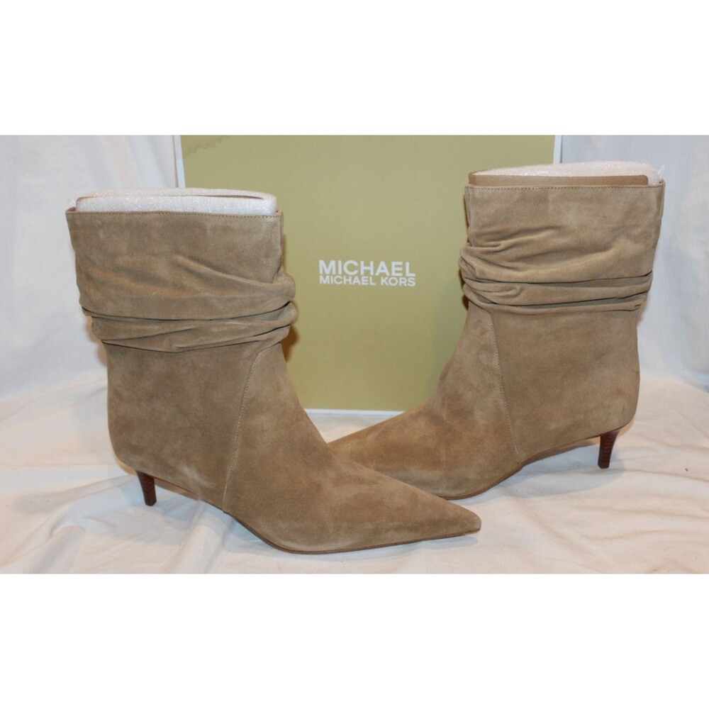 Michael Kors Dawn Women's Suede Slouch Ankle Pointed Toe Bootie sz 11 Husk NIB